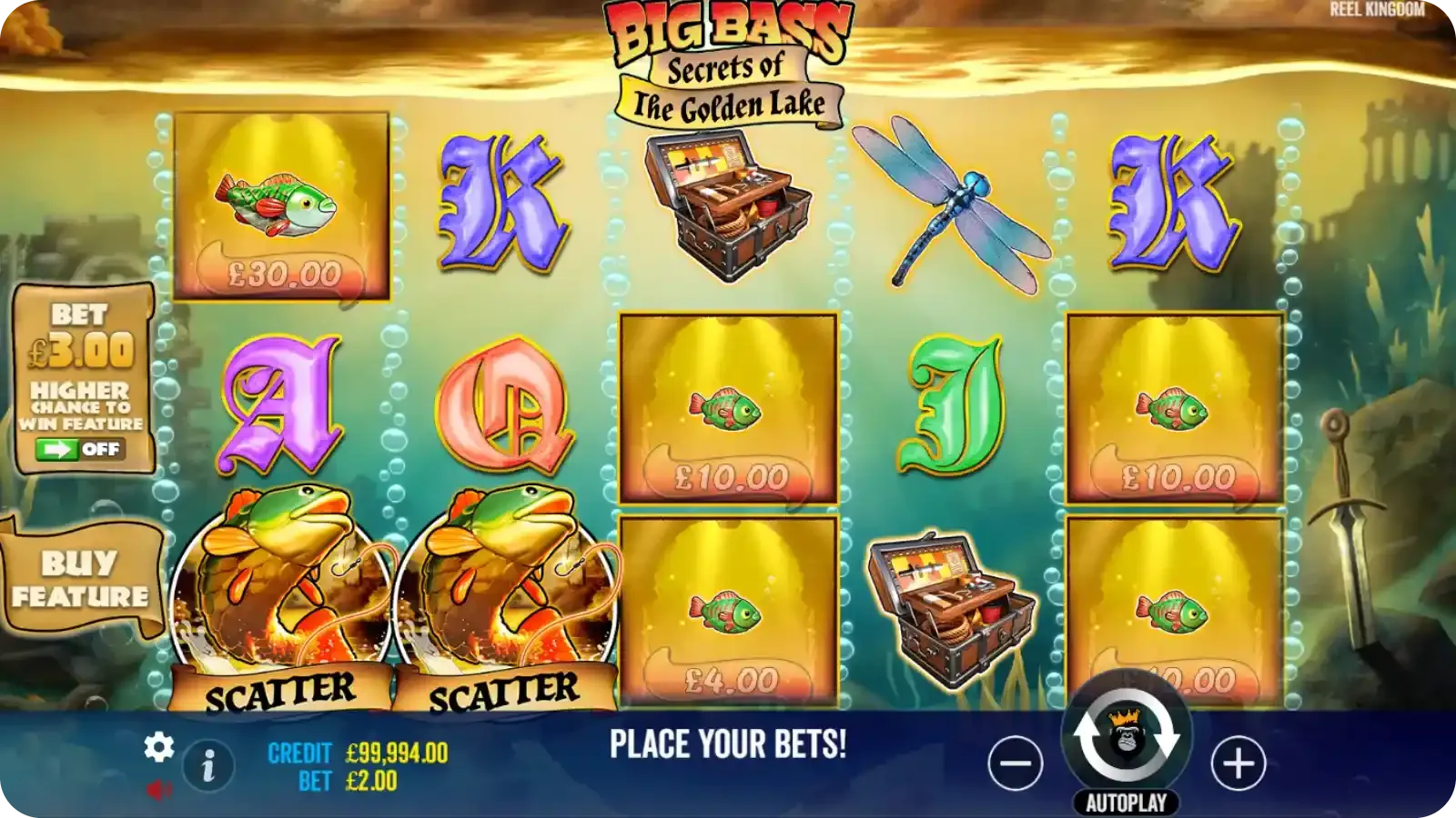 5 fish money symbols on the reels, adding up to £64